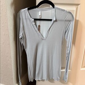 SKIMS Light Gray Long Sleeve V-Neck Top